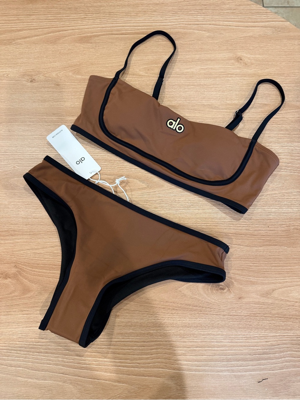 ALO Yoga Brown Bikini Set with Black Trim